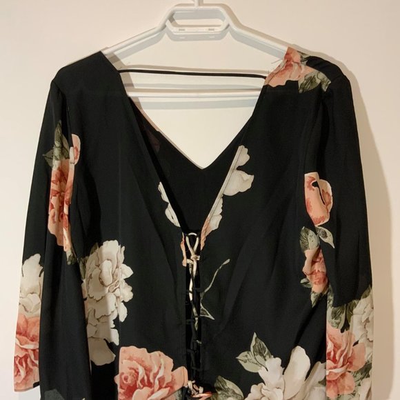 Dynamite Floral Blouse with Lace-Up Back - Picture 3 of 3